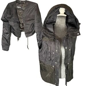 Karl Lagerfeld Jacket Set 2-pc Black Nylon Hooded Vest Transformer Women's